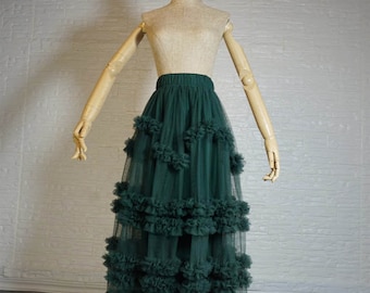 Romantic layered tulle maxi skirt, handmade stretch high waist skirt, ruffled fairy tulle skirt, Festival tulle skirt,Custom tulle skirt