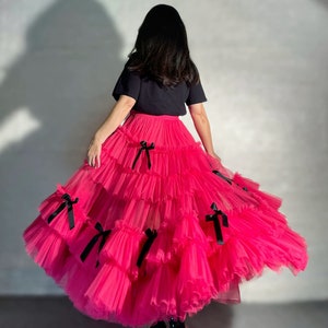 Front Short Back Long Tail Style,Black bow adult tulle skirt,Beach Photoshoot Skirt,Irregular ruffled cake skirt,Mesh tulle with Train image 1