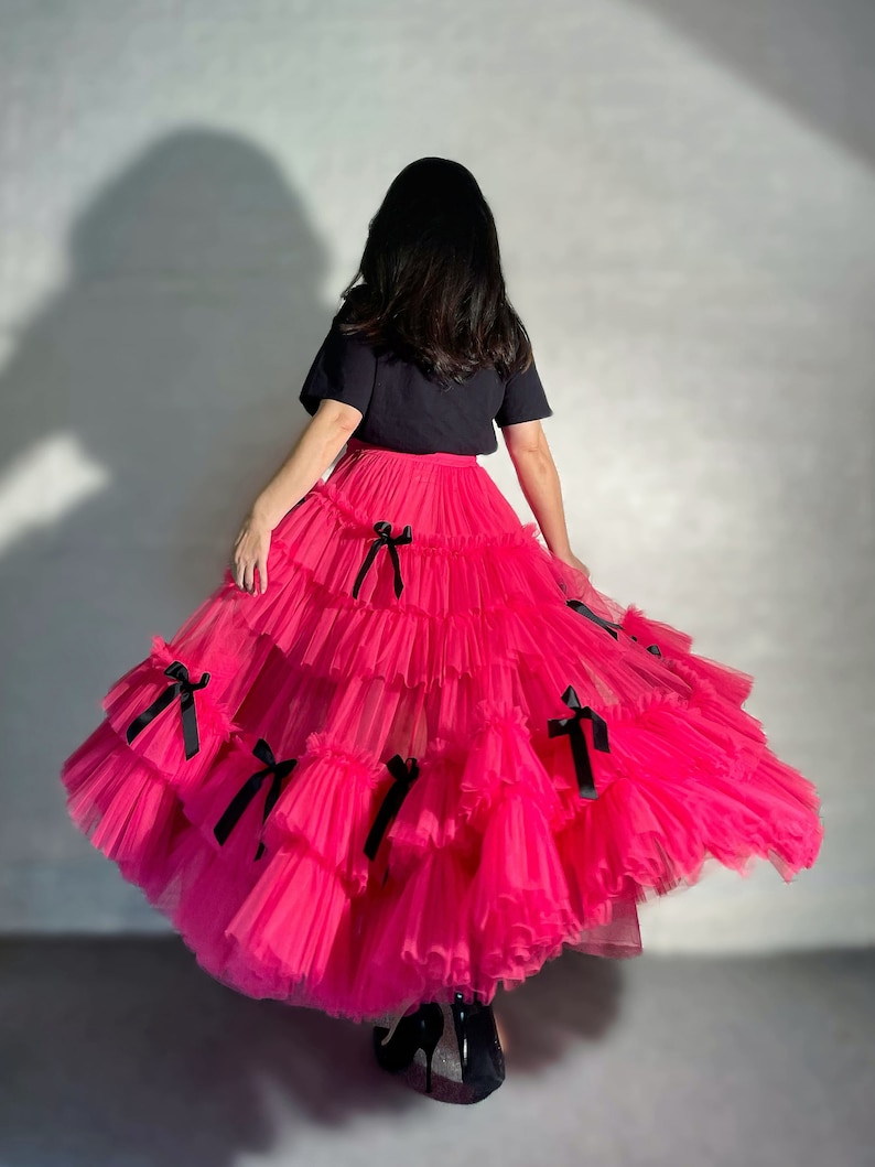 Front Short Back Long Tail Style,Black bow adult tulle skirt,Beach Photoshoot Skirt,Irregular ruffled cake skirt,Mesh tulle with Train image 1