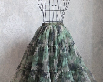 Romantic layered tulle long skirt,Camo Tulle skirt,Gradient mesh skirt,Handmade Skirt,Ruffled Fairy tulle skirt,Custom tulle skirt