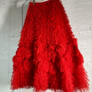 Handmade cake flower skirt,Flowing long skirt,Women&#39;s A-line stretch high waist skirt,Photo skirt ,Customized tulle skirt