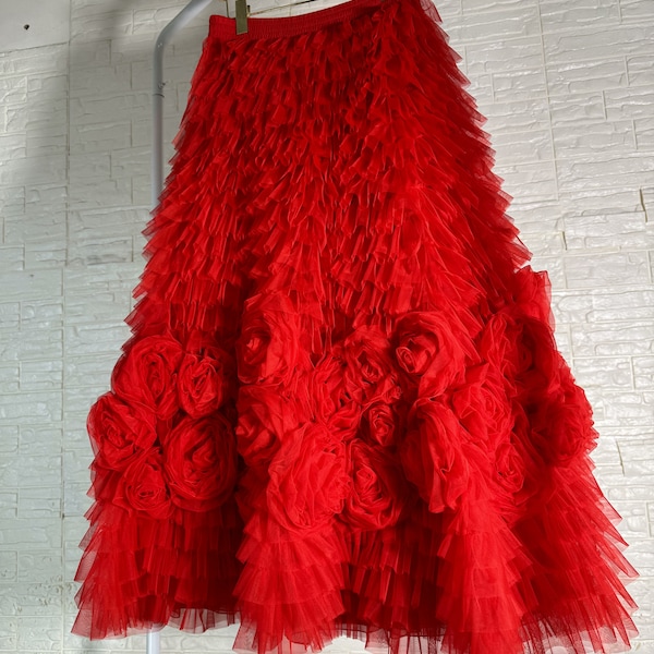 Handmade Tulle Flower Skirt: Women's High Waist Photo Skirt,Wedding skirt