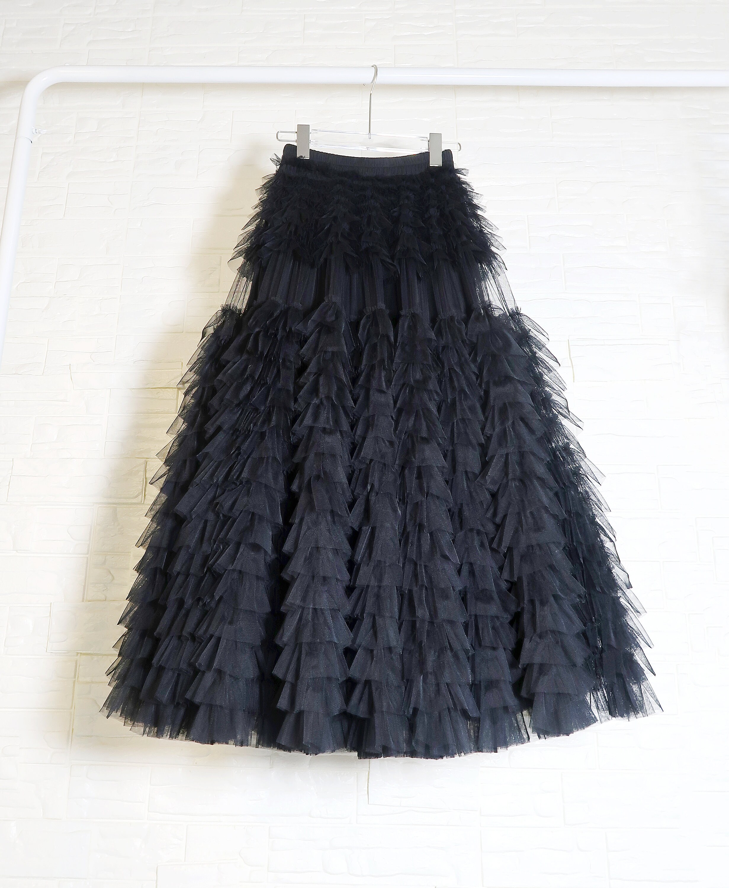 Romantic Black Layered Tulle Long Skirt,plus Size Tulle Mesh