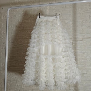 Witte tule rok met gegolfde sprookjes, volledig vloeiende lange rok, gezwollen rok, prinsessenrok, gelaagde tule rok, meisjes tule rok, aangepaste tule rok