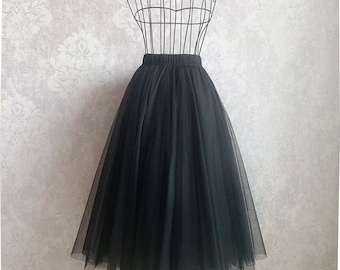 Jupe en tulle classique, jupe taille haute élastique femme A-line, jupe princesse noire sauvage rétro, jupe en tulle cinq couches, jupe en tulle personnalisée