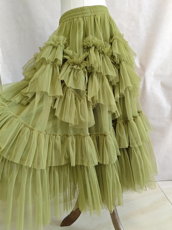 Women's Asymmetrical Tulle Skirt - High-Low Layered Midi With Elastic Waist, Fairy Style For Parties & Weddings - View #6