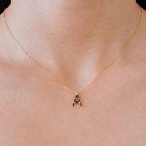 Monograma A, alfabeto, collar inicial, collar de letras 925 oro de plata de ley /ROSEGOLD / plata chapada con zirconia cúbica negra
