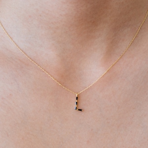 Monograma L, alfabeto, collar inicial, collar de letras 925 oro de plata de ley /ROSEGOLD / plata chapada con zirconia cúbica negra