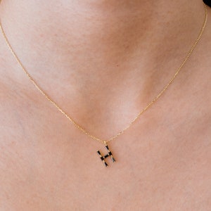 Monograma H, alfabeto, collar inicial, collar de letras 925 oro de plata de ley /ROSEGOLD / plata chapada con zirconia cúbica negra
