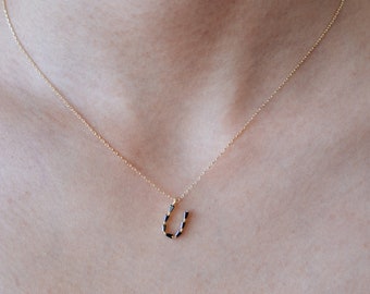 Monogram U, Alphabet, Initial Necklace, Letter  Necklace 925 Sterling Silver GOLD /ROSEGOLD / SILVER plated with black cubic zirconia