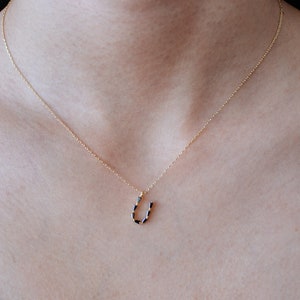 MonogramU, alfabeto, collar inicial, collar de letras 925 oro de plata de ley / ROSEGOLD / PLATA cubierta de circonio cúbico negro