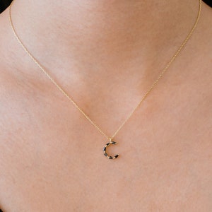 Monograma C, alfabeto, collar inicial, collar de letras 925 oro de plata de ley / ROSEGOLD / PLATA cubierta de circonio cúbico negro