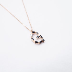 Monogram G, Alphabet, Initial Necklace, Letter Necklace 925 Sterling Silver GOLD /ROSEGOLD / SILVER plated with black cubic zirconia image 6