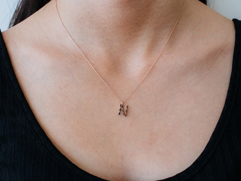 Monogram N, Alphabet, Initial Necklace, Letter Necklace 925 Sterling Silver GOLD /ROSEGOLD / SILVER plated with black cubic zirconia image 4