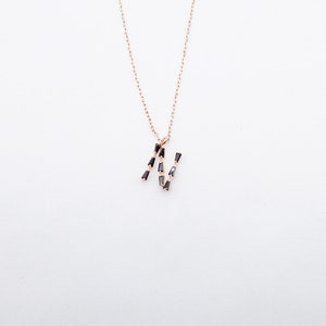 Monogram N, Alphabet, Initial Necklace, Letter Necklace 925 Sterling Silver GOLD /ROSEGOLD / SILVER plated with black cubic zirconia Rose gold