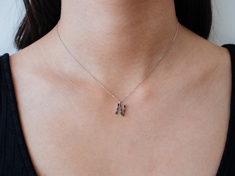 Monogram N, Alphabet, Initial Necklace, Letter Necklace 925 Sterling Silver GOLD /ROSEGOLD / SILVER plated with black cubic zirconia image 7