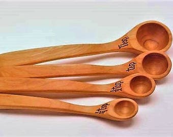 Long Handled Measuring Spoons (Wooden, Cherry Wood)