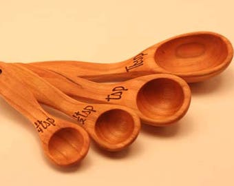 Short Handled Measuring Spoons (Wooden, Cherry Wood)