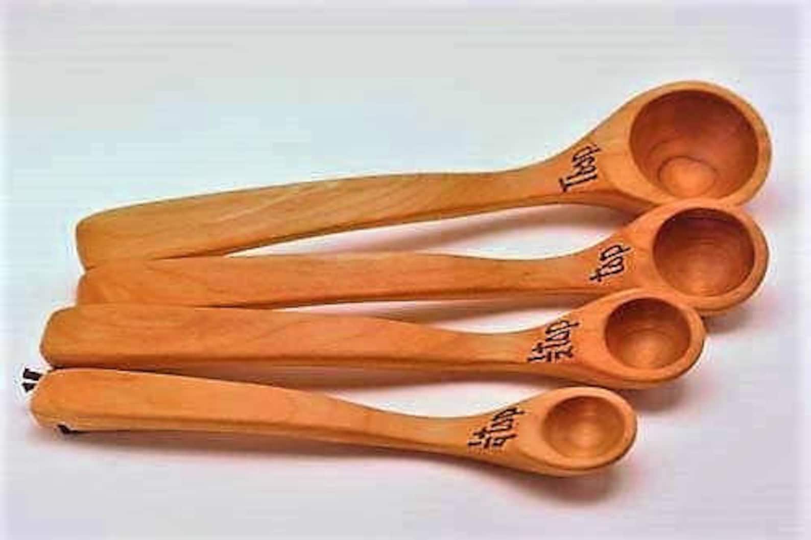 Long Handled Measuring Spoons wooden, Cherry Wood Etsy