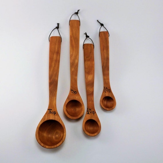 Long Handled Measuring Spoons wooden, Cherry Wood 