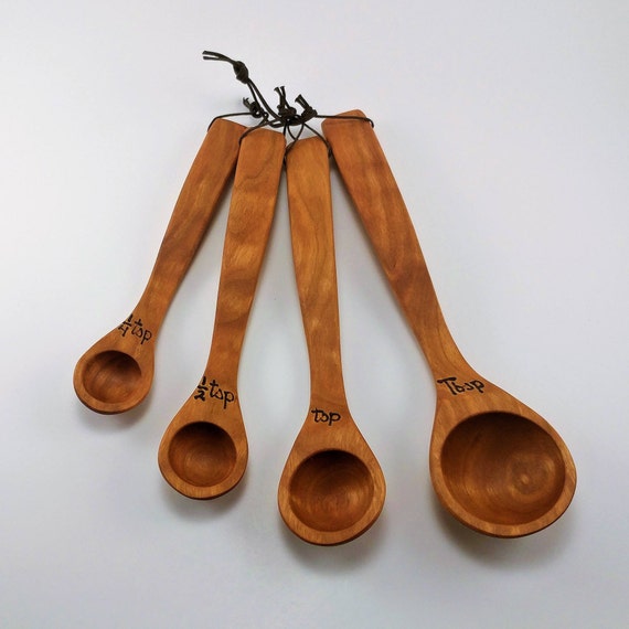 Long Handled Measuring Spoons wooden, Cherry Wood 