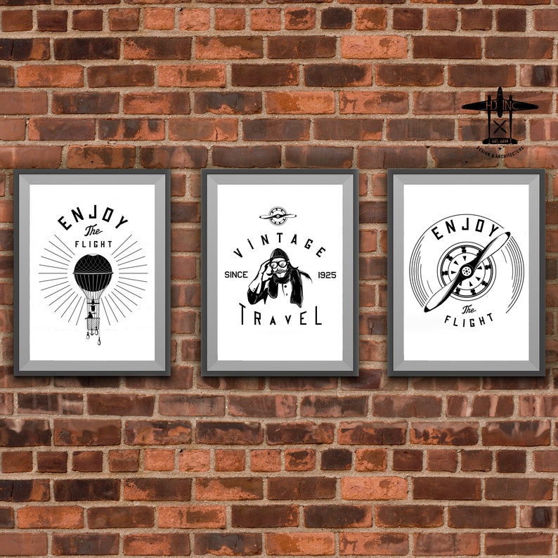 Vintage Aircraft Logo Set Vector Illustration Cutting Etsy