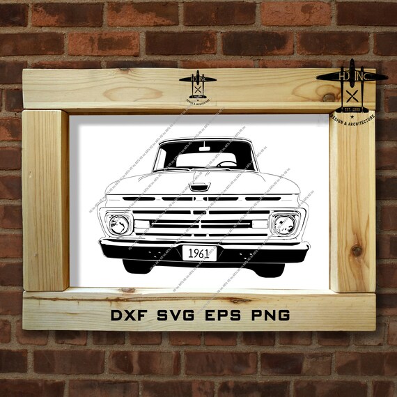 Ford F 100 1961 Old American Truck Classic Pickup Vector Illustration Black Graphic Hand Drawing