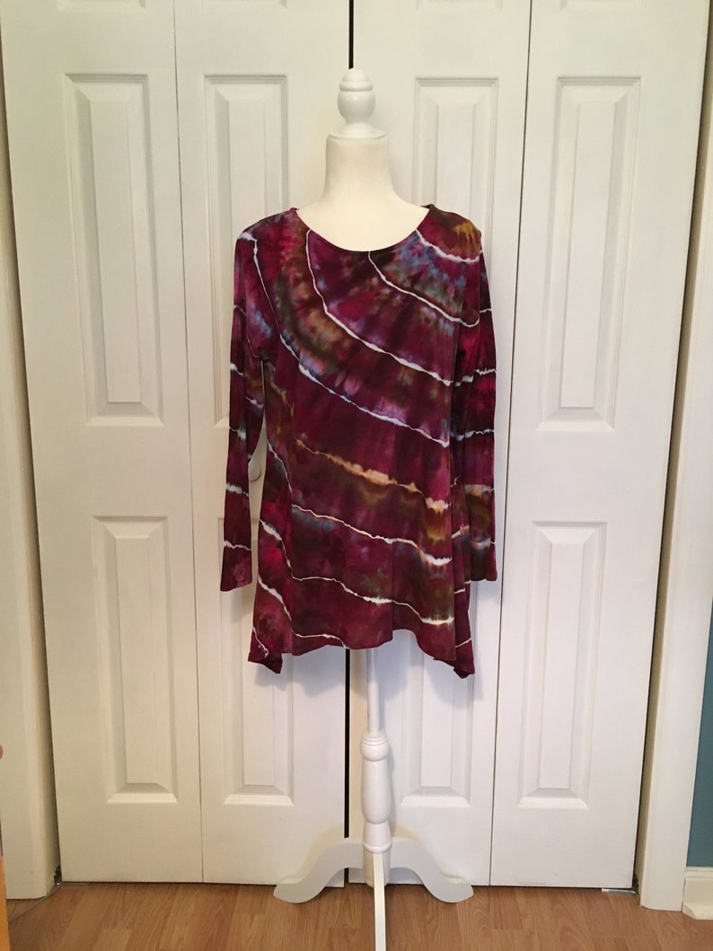 Tie Dye Tunic Ice Dyed Tie Dye Concentric Circles Design Tunic Raspberry in U.S Women/'s S M L XL 2X 3X Plus Sizes