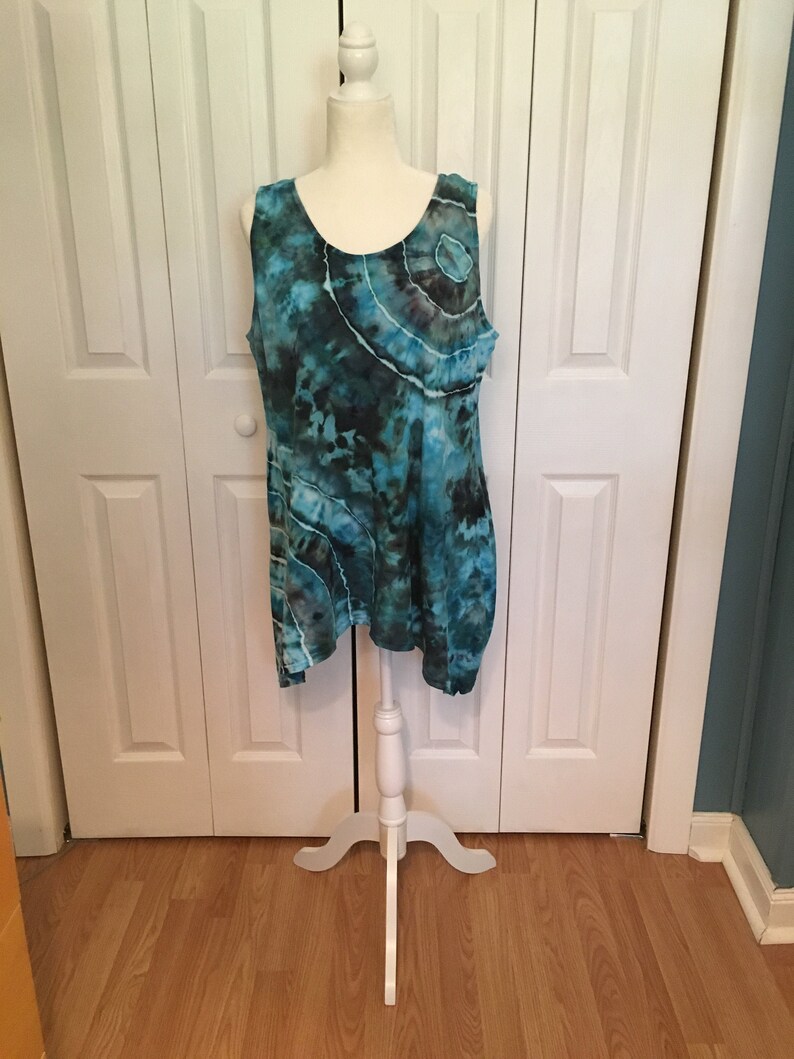 Tie Dye Tunic Ice Dyed Tie Dye Tank Sleeveless Tanktop Tunic Top Blue Black Double Burst Design Women/'s S M L XL 2X 3X Plus Sizes