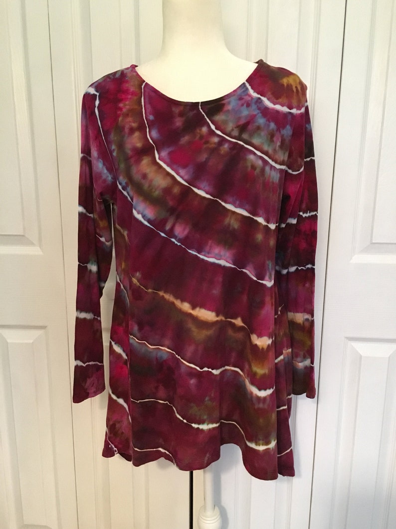 Tie Dye Tunic Ice Dyed Tie Dye Concentric Circles Design Tunic Raspberry in U.S Women/'s S M L XL 2X 3X Plus Sizes