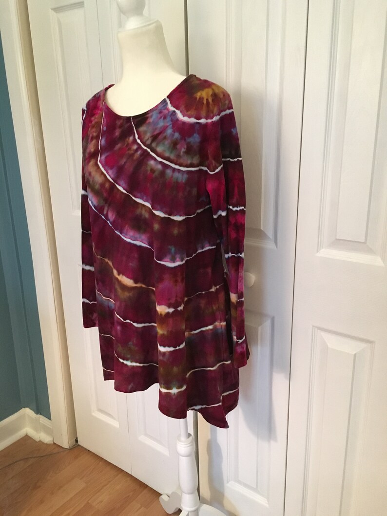 Tie Dye Tunic Ice Dyed Tie Dye Concentric Circles Design Tunic Raspberry in U.S Women/'s S M L XL 2X 3X Plus Sizes