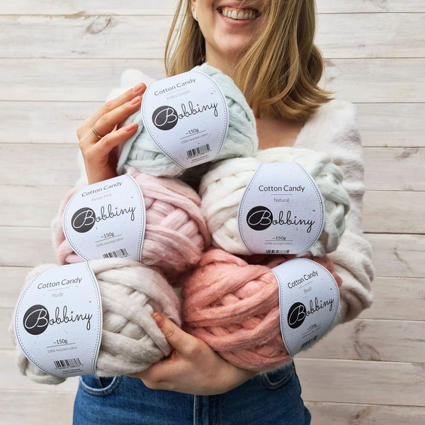 NEW! Bobbiny Cotton Candy Roving, 100 % Recycled Cotton