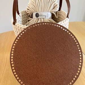 12" Round Crochet Basket Bottom, Dark Brown Hardboard