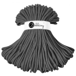 Bobbiny Braided Cord, &quot;Charcoal&quot; 3mm, 5mm, 9mm (108 yards/100m)