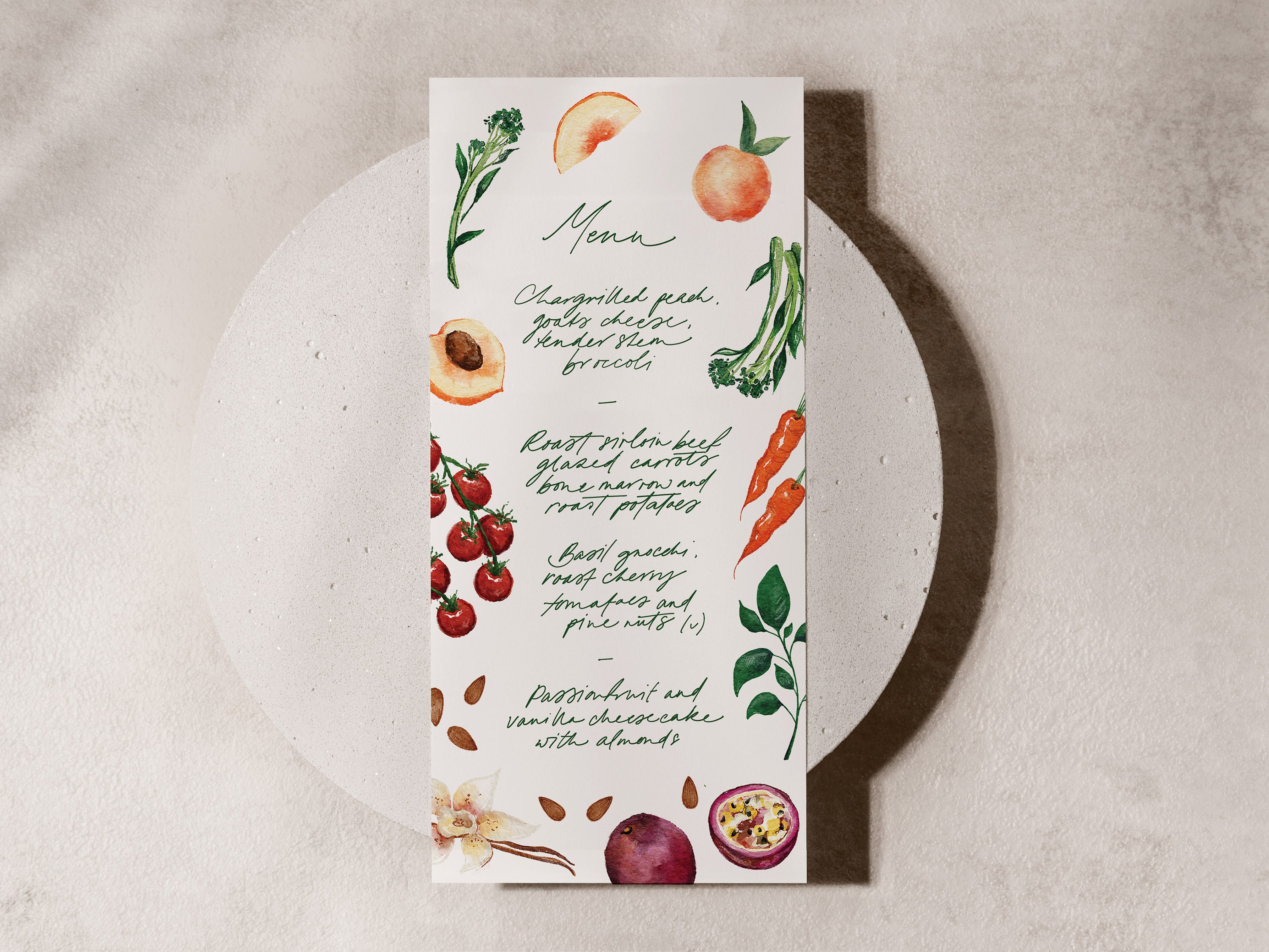 Custom Wedding Menu Design, Illustrated Watercolour Food/Drinks - Wedding, Restaurant, Dinner Party/Event, Hand Painted Brush Lettering
