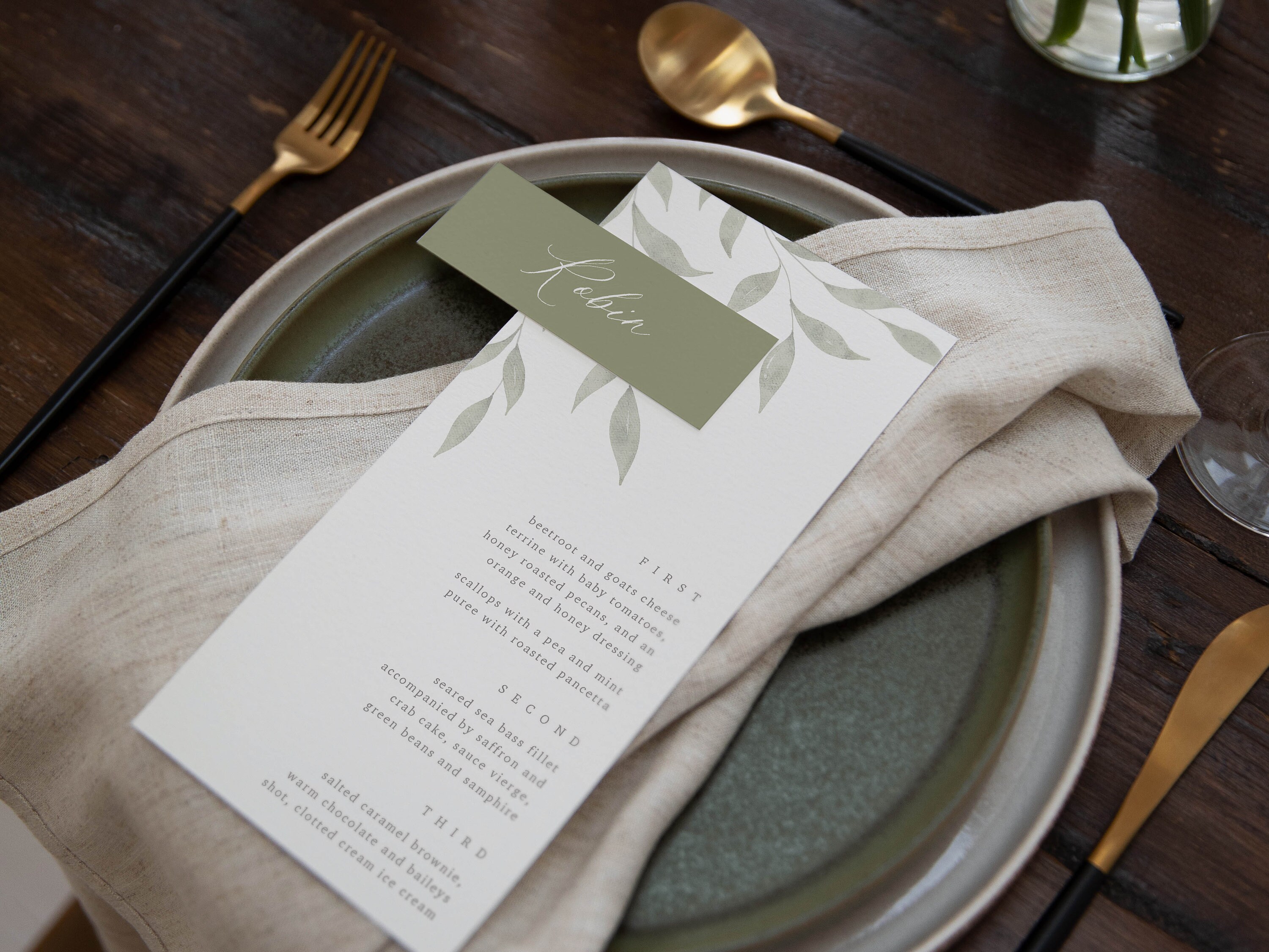 WANDER Sage Green Botanical Menu and Calligraphy Style - Etsy Canada