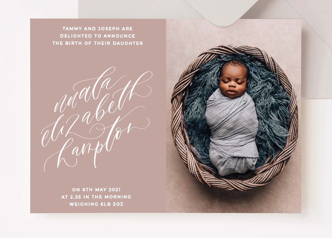 Birth Announcement Card Newborn Baby Postcard With Etsy UK