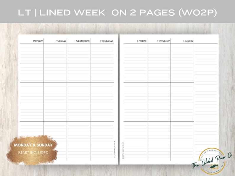 BIG Happy Planner Inserts | Lined Vertical WO2P | Planner Printable ...
