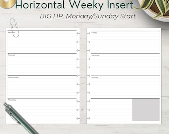 Horizontal Weekly Planner Inserts Big Happy Planner Printable | 8.5 x 11 Weekly Layout | Monday Sunday Start | Undated Weekly Planner Pages