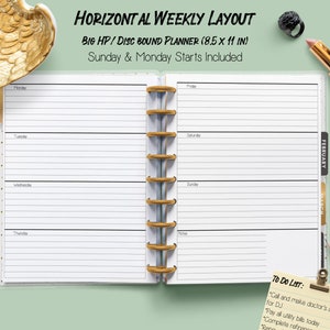 BIG Happy Planner inserts | Horizontal WO2P | planner printable | Letter planner inserts| 11 discs |  weekly | planner insert