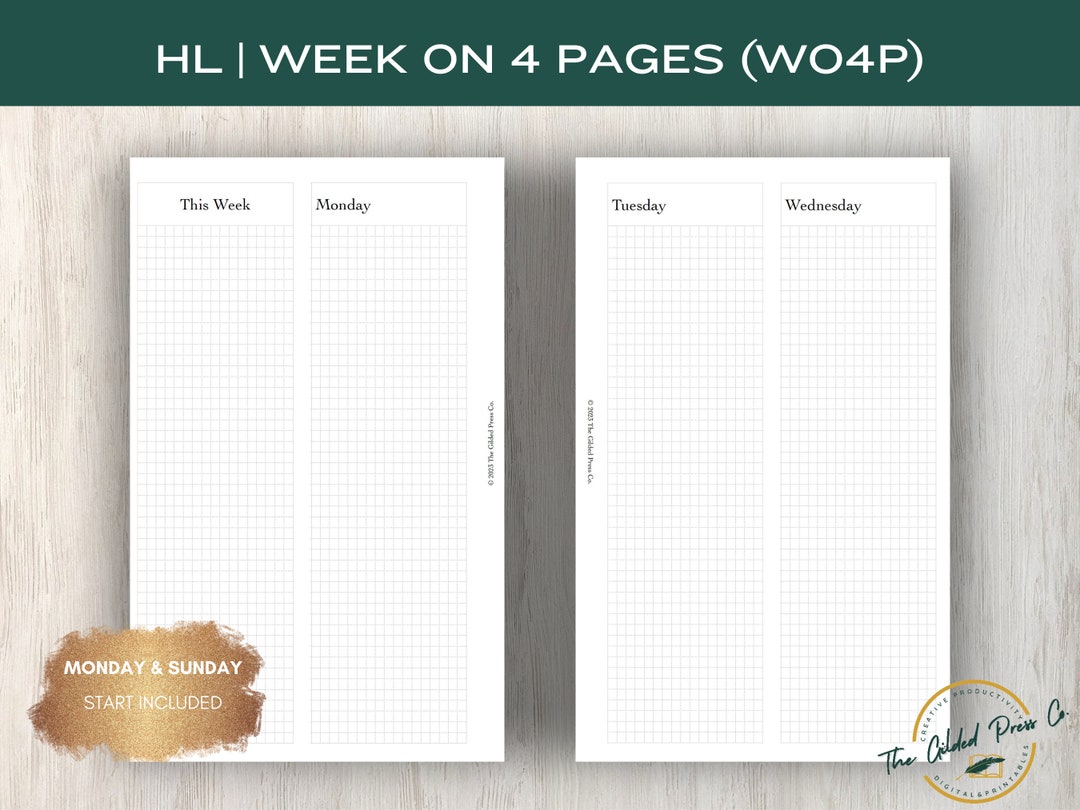 Half Letter Planner Inserts WO4P With Daily Pages Planner Printable HL