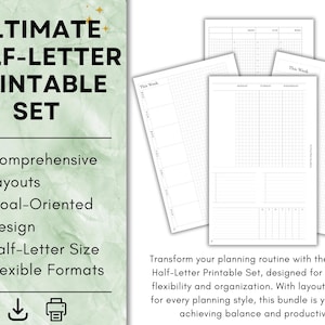 Ultimate Half-Letter Printable Set | Planner Inserts for Goals, Routines & Weekly Planning | Undated Half-Letter Size (5.5 x 8.5)