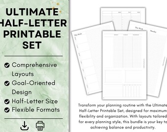 Ultimate Half-Letter Printable Set | Planner Inserts for Goals, Routines & Weekly Planning | Undated Half-Letter Size (5.5 x 8.5)
