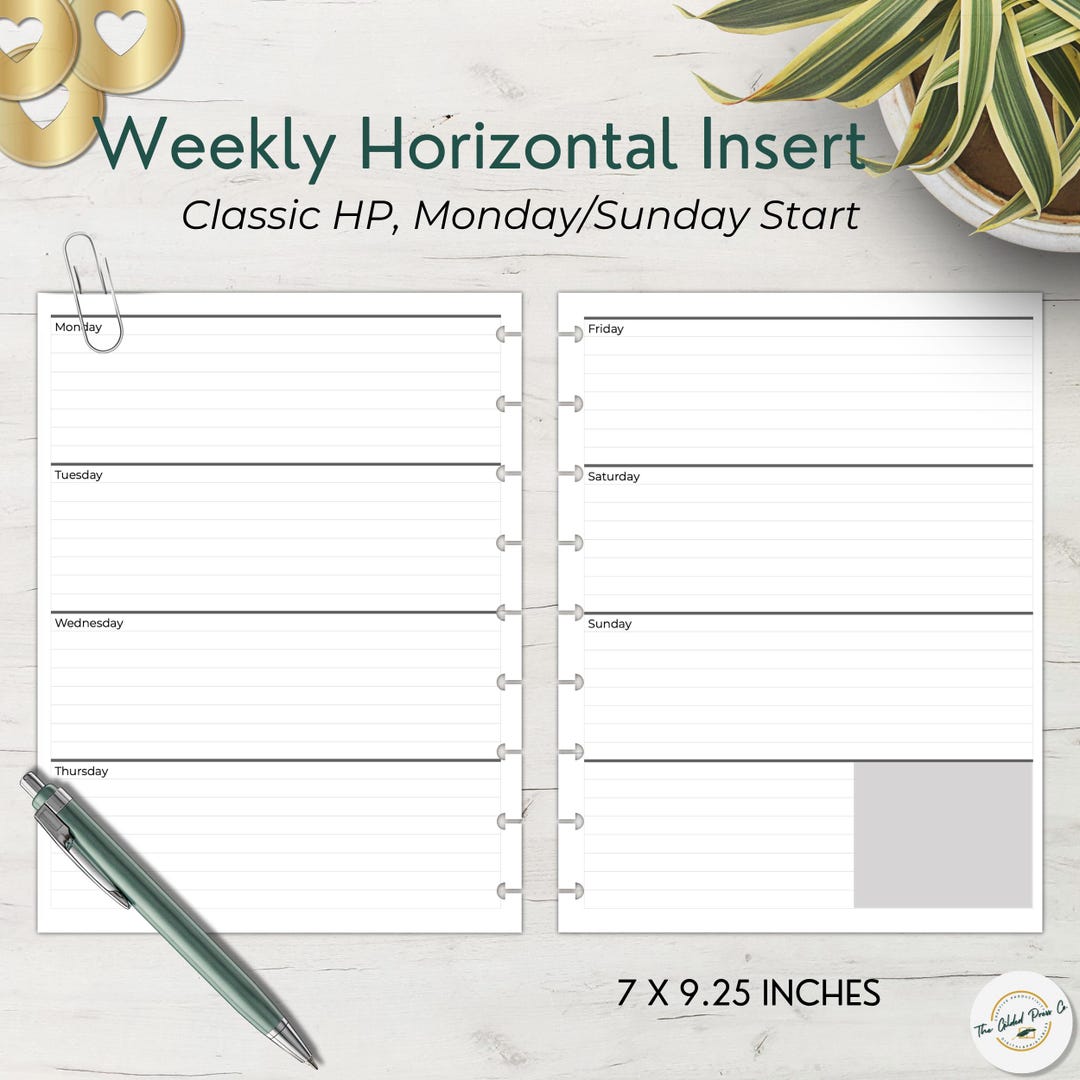 Horizontal Weekly Planner Inserts – Classic Happy Planner Printable ...