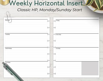 Horizontal Weekly Planner Inserts – Classic Happy Planner Printable | Undated Monday & Sunday Start 7x9 25