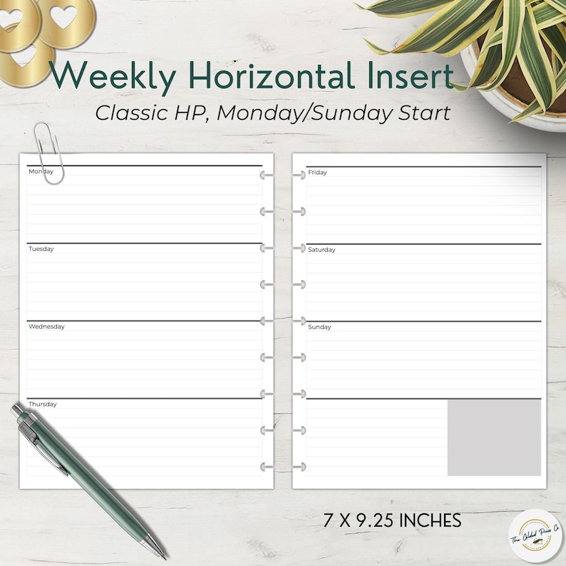 Horizontal Weekly Planner Inserts – Classic Happy Planner Printable ...