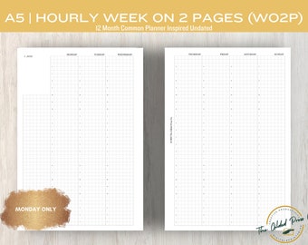 A5-kalenderinlägg | 12-månaders WO2P timplanerare inspirerad av gemensam kalender | utskrivbar kalender | A5-ringar | A5-skivor | A5 veckovis | kalenderinlägg