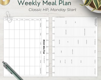 Weekly Meal Planner Printable | Classic Happy Planner Insert 7x9.25 | Meal Plan & Grocery List | Weekly Menu Planner | Printable Planner