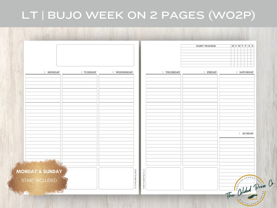 BIG Happy Planner Inserts Bujo WO2P Planner Printable Letter Planner
