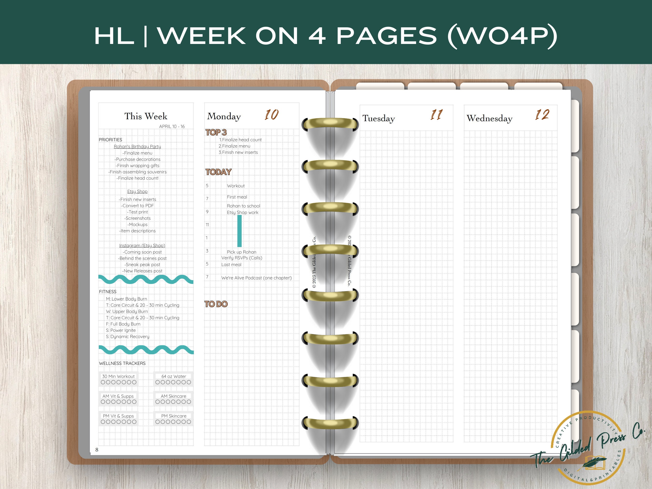 Half Letter Planner Inserts WO4P With Daily Pages Planner Printable HL